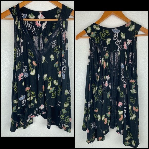 Free People Floral Back Slit Back Blouse Tank Top - Picture 3 of 14